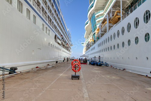 Two cruise ships in port, Kuşadasi, Turkey.