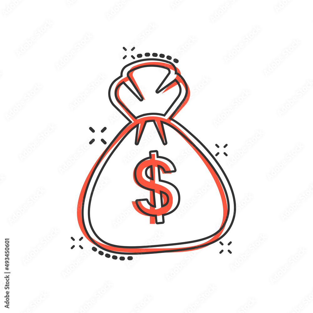 Money bag icon in comic style. Moneybag cartoon vector illustration on isolated background. Coin sack splash effect sign business concept. Money bag icon in comic style. Moneybag cartoon vector illustration on isolated background. Coin sack splash effect sign business concept.