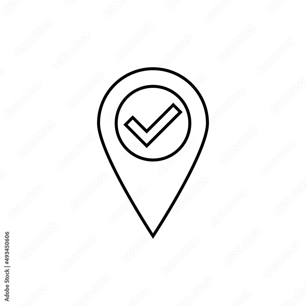 Location pin with check mark icon in line style Location pin with check mark icon in line style