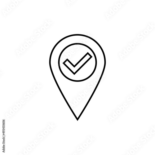 Location pin with check mark icon in line style