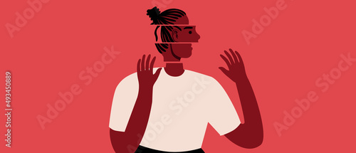 African refugee with PTSD, flat vector stock illustration with victim of military events with mental problems