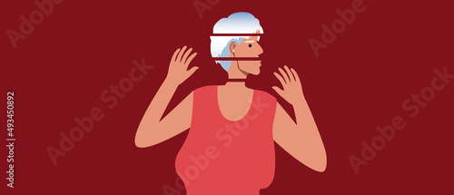 Elderly woman with dementia or PTSD, flat vector stock illustration with mental disorder or illness