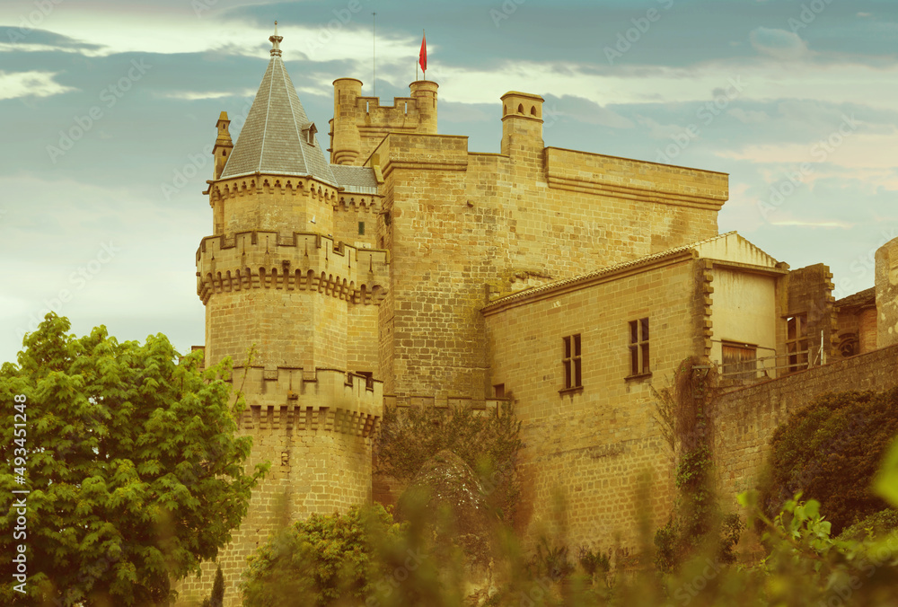 Vintage photo of medieval castle. Olite, Spain
