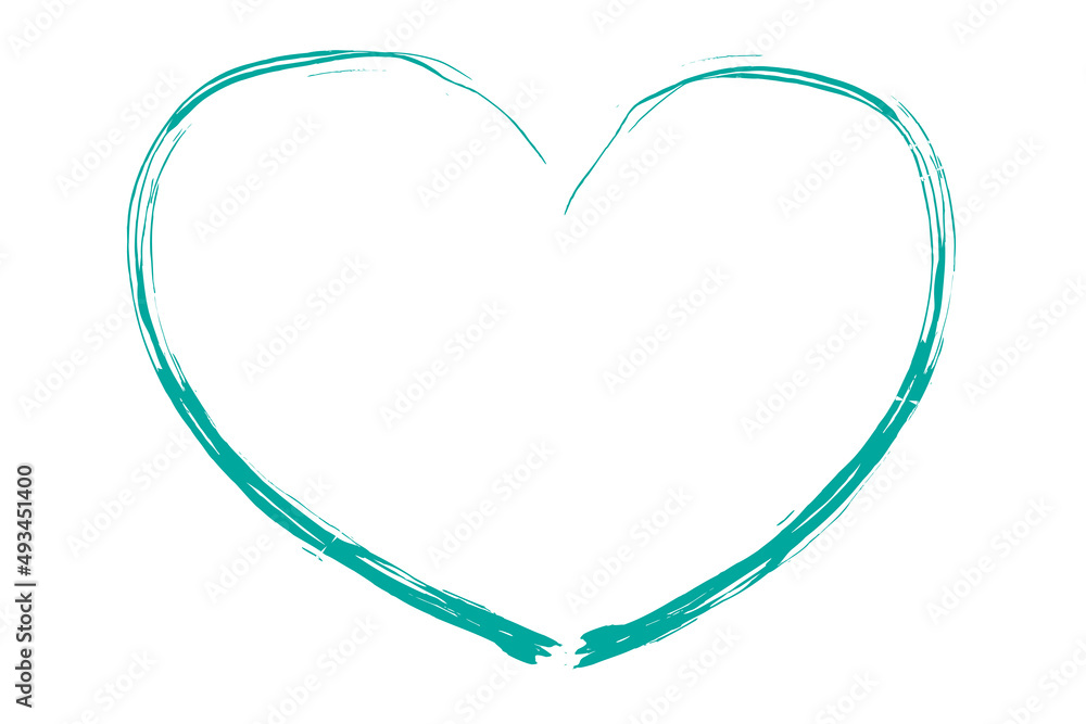 Heart contour vector. Turquoise hand drawn love icon isolated. Paint brush stroke heart icon. Hand drawn vector for love logo, heart symbol, doodle icon and Valentine's day. Painted grunge vector