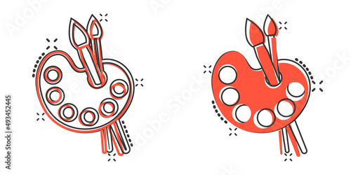 Artist's palette in comic style. Painter's tools cartoon vector illustration on isolated background. Drawing equipment splash effect sign business concept.