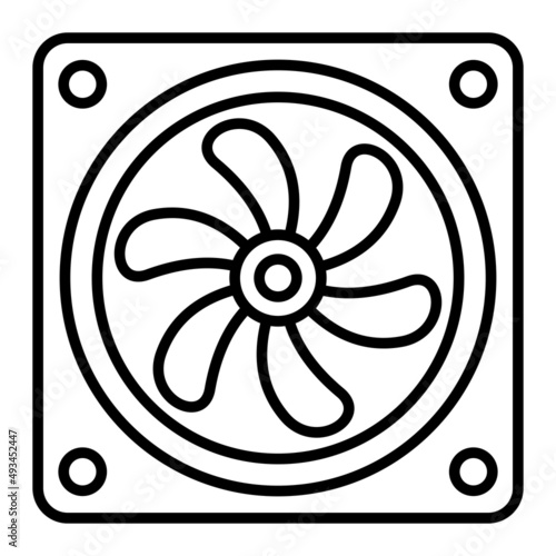 Cooling Fan Vector Outline Icon Isolated On White Background