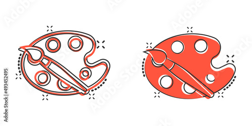 Artist's palette in comic style. Painter's tools cartoon vector illustration on isolated background. Drawing equipment splash effect sign business concept.
