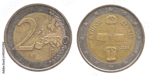 Wallpaper Mural Cyprus - circa 2008 : a 2 Euro coin of Cyprus with a map of Europe and the female figure from Picrolith the idol of Pomos Torontodigital.ca
