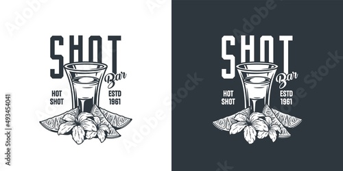 B-52 shot with lime and flowers. Vector tropical design with alcohol B 52 cocktail for bar or pab