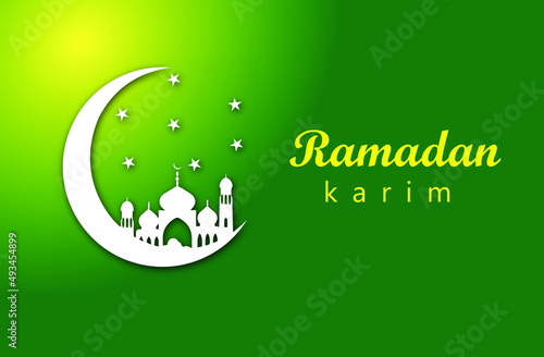Dark green vector Islamic background Ramadan Mubarak Greeting Card with mosque. Vector illustration. 