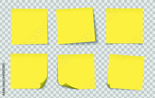Realistic yellow sticky notes isolated with real shadow on white background.