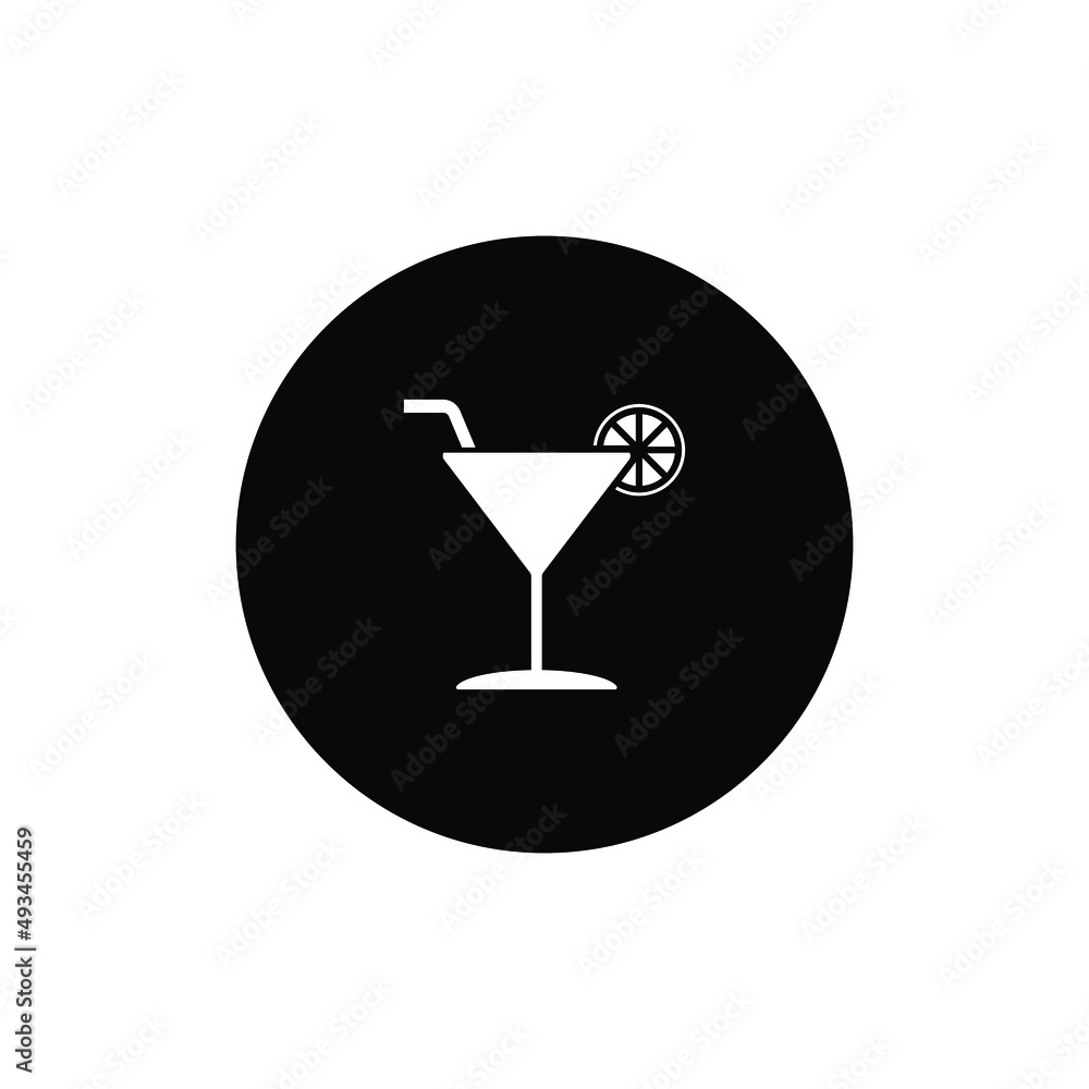 Glass, lemon, and straw icon illustration vector circle black color editable. Bar icon. Drink icon. cocktail glass.Maps marker. Glass, lemon, and straw icon illustration vector circle black color editable. Bar icon. Drink icon. cocktail glass.Maps marker.