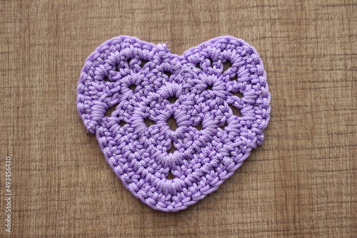 heart shaped purple crochet drink coaster. Valentine s day romantic gift idea. 