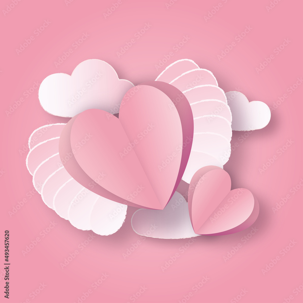 Paper pink flying hearts for Valentine's Day
