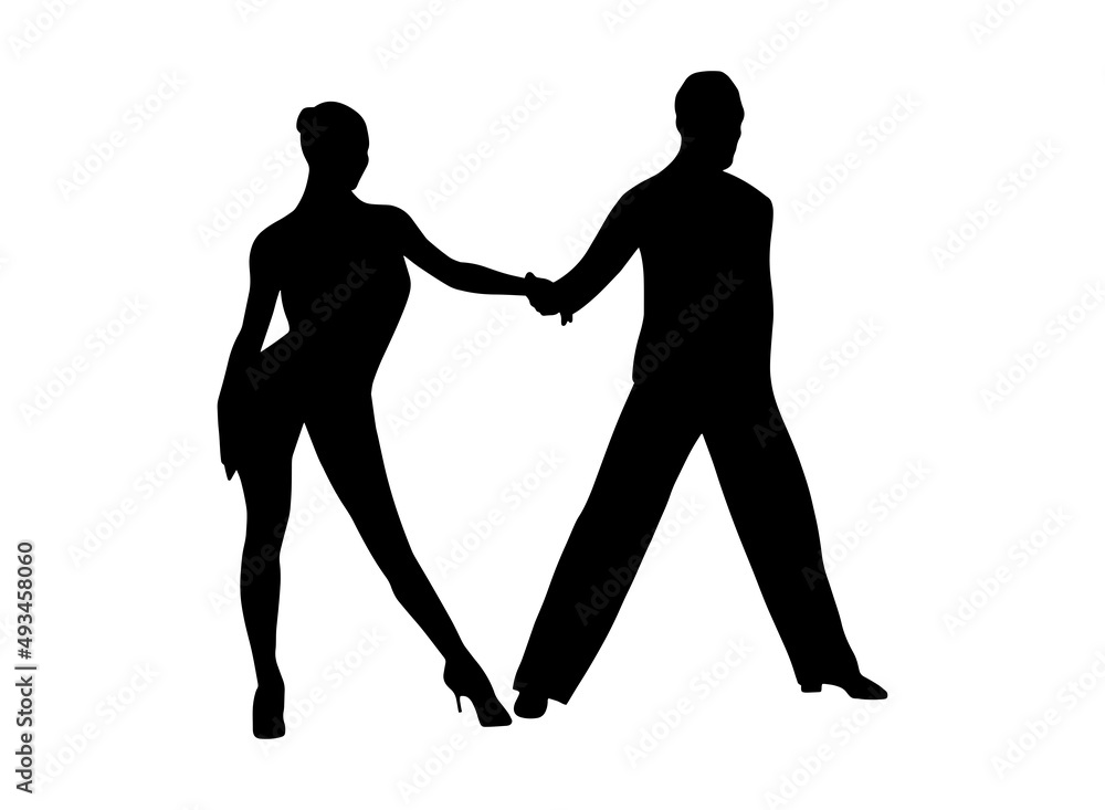 Latin dance couple, graphic shadow silhouette icon, simple isolated person dancing, music party logo design element, sensual elegant pictogram print template, classic rumba or tango performance.