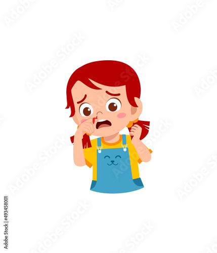 little kid get nose bleed and feel sad