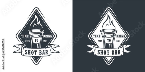 B-52 with flame or fire. Burning alcohol liquor shot. Vector tropical design with hot B 52 cocktail for bar or pab