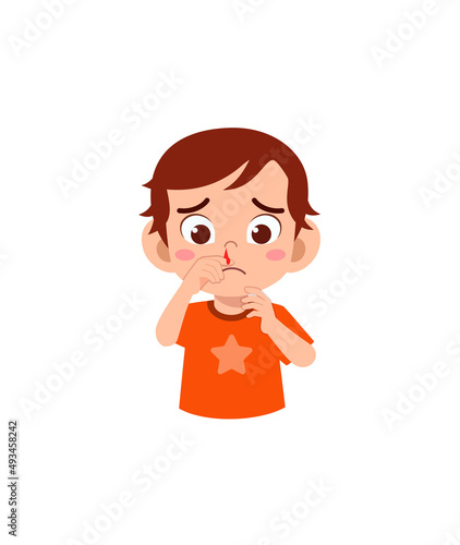 little kid get nose bleed and feel sad