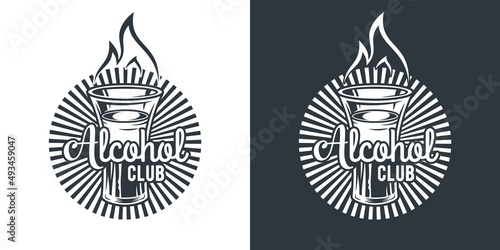 Cocktail B-52 with flame or fire. Burning alcohol liquor shot. Vector tropical design with hot B 52 for bar or pab