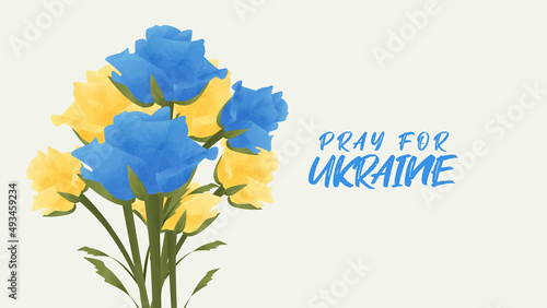 Pray for Ukraine, Ukraine flag praying concept vector illustration. Stand with ukrain design concept watercolor flowers
