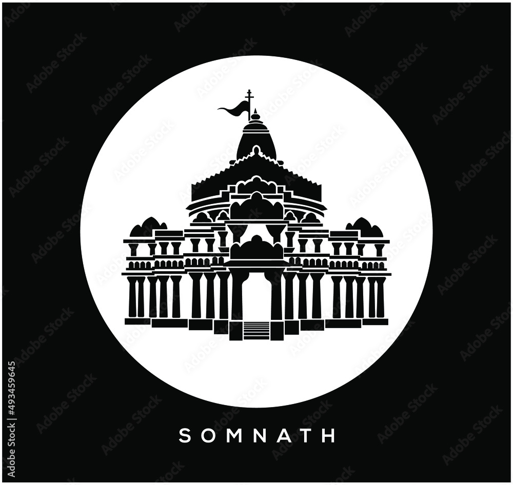 lord shiva (Somnath) temple vector icon. Somnath temple, Gujarat icon.