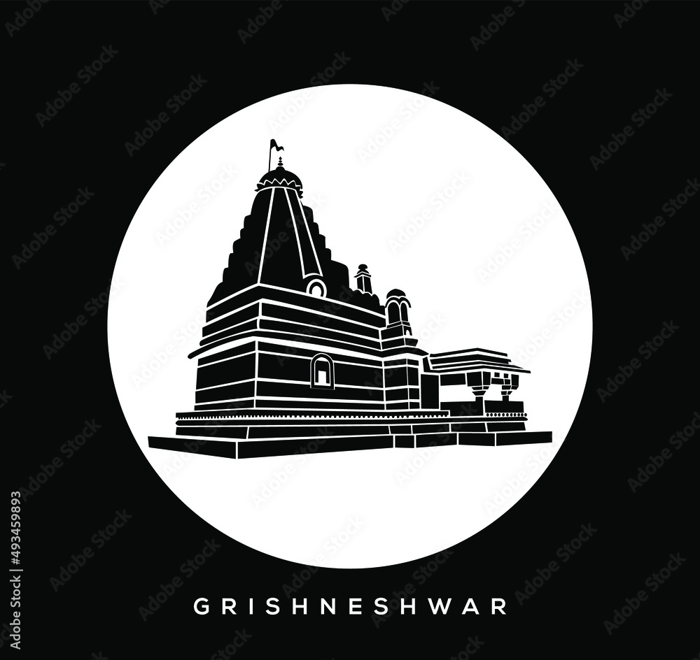 lord shiva (Grishneshwar Jyotirlinga) temple vector icon. Grishneshwar temple, Aurangabad.