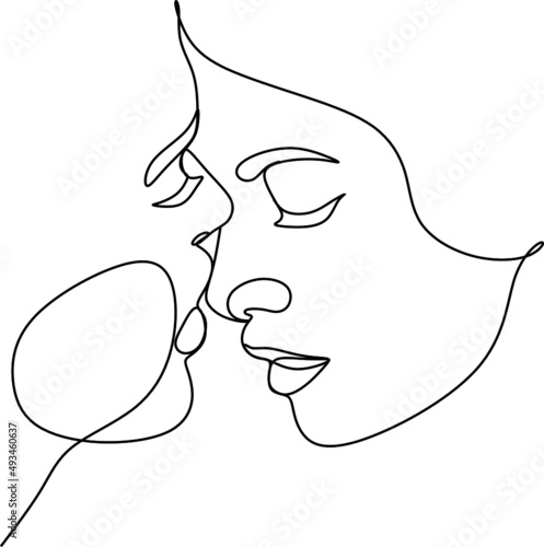 Continuous Drawing Of Two Lesbians Kissing Each Other