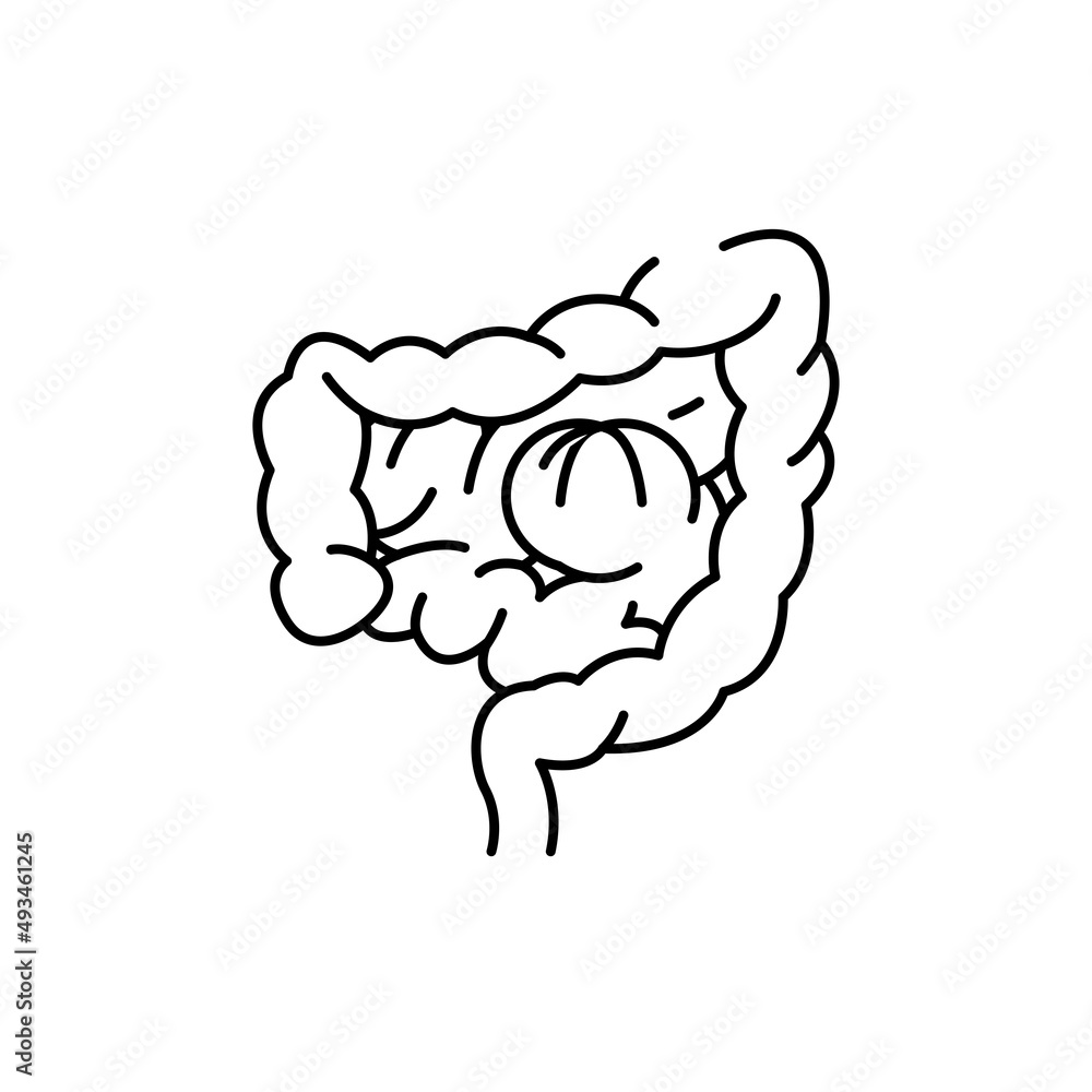 Intestinal obstruction color line icon. Human diseases. Intestinal obstruction color line icon. Human diseases.