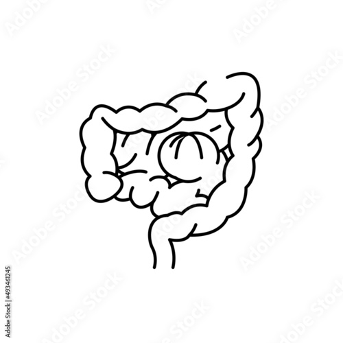 Intestinal obstruction color line icon. Human diseases.