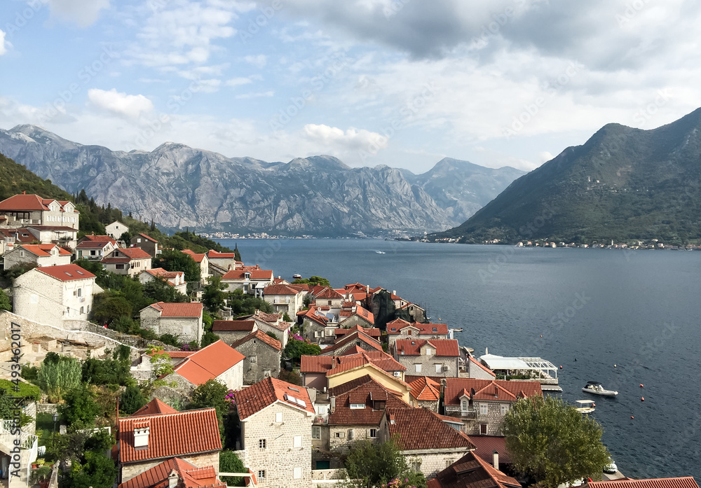 perast old town view with adriatic sea