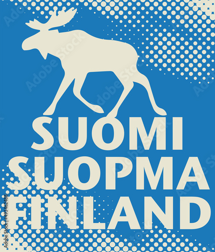 Emblem with the name of Finland (in Finnish language too) photo