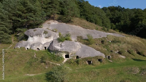 Stilskoe settlement. Old houses in the rock near Lviv in Ukraine. Settlement of white Croats. Stil'ske Horodyshche, Stil's'ko
