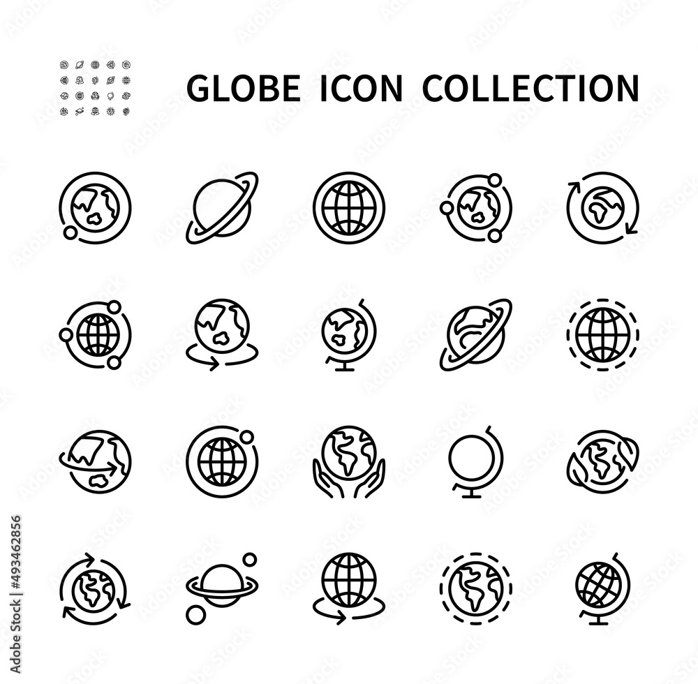 Globe related outline vector linear icons.Globe icon collection. Globe symbol vector icon set. Globe related outline vector linear icons.Globe icon collection. Globe symbol vector icon set.