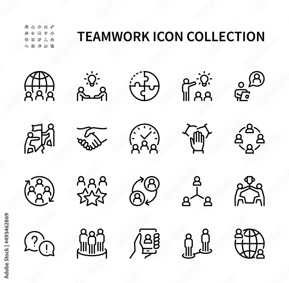 Teamwork vector line icons. Collection of business people icon on white background. Team work vector symbol set.