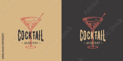 Cocktail martini with olives for alcohol bar. Monochrome design with glass of martini for drink party