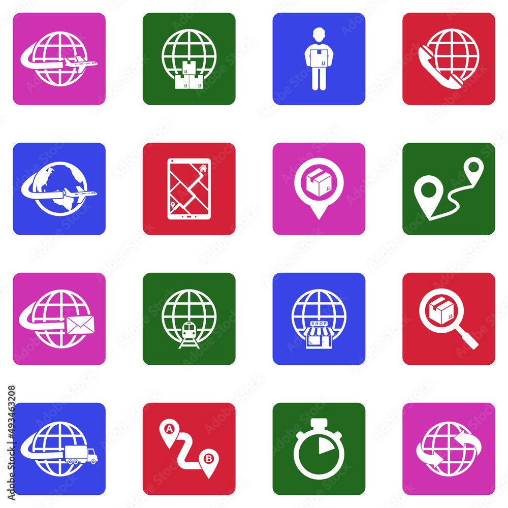 Global Logistic Icons. White Flat Design In Square. Vector Illustration. Global Logistic Icons. White Flat Design In Square. Vector Illustration.