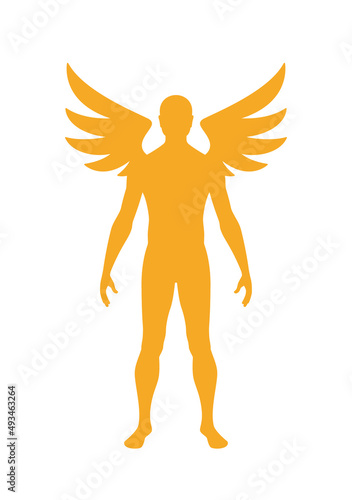 Vector yellow silhouette of a male angel figure. Isolated on white background.