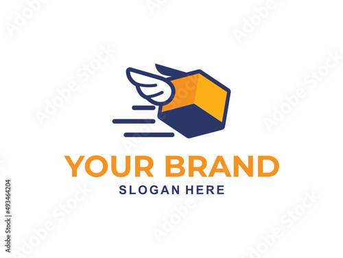 Delivery Fast Box logo Design template. Box with wings Logo design