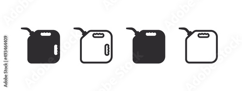 Canisters icons. Liquid or fuel canister icons. Fuel can badges. Vector images