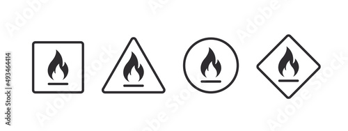 Flammable materials warning sign. Flammable substances icons set. Vector illustration