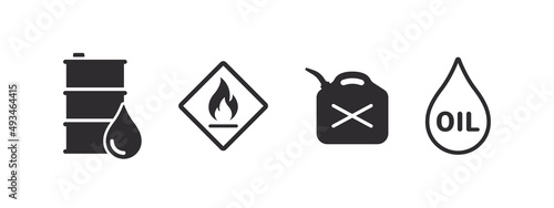 Fuel icons. Fuel tank icon, fire hazard icon. Icons of oil fuel. Vector illustration