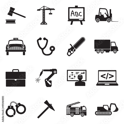 Work Icons. Black Flat Design. Vector Illustration.