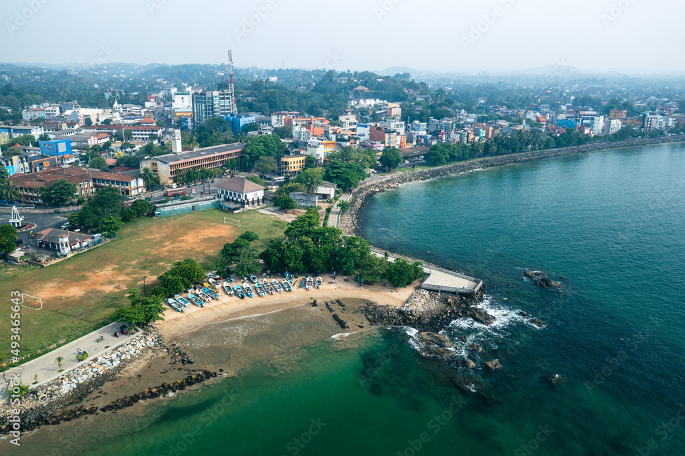 Aerial View of Fisher Boats on the Beach in Galle, Sri Lanka. 