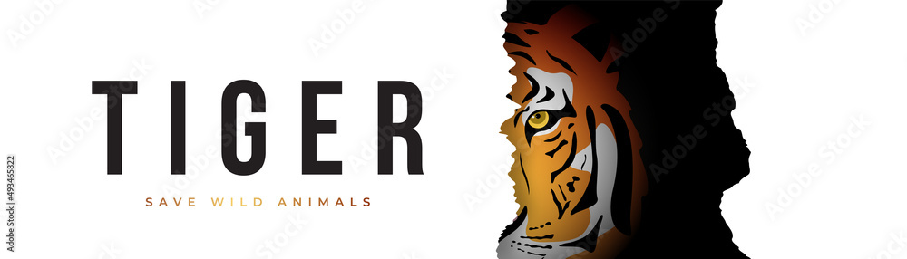 Obraz premium Tiger eye looking through torn paper. Wild animal concept banner. Vector tiger illustration.