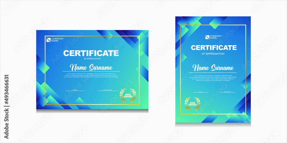 set of certificate blue elegant