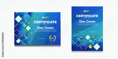 set of certificate blue elegant