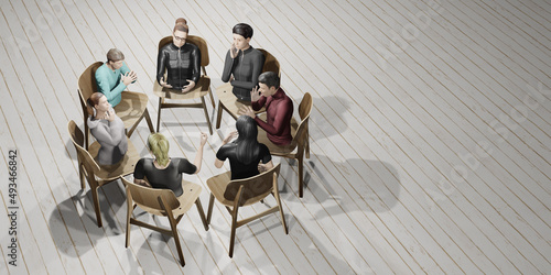 Roundtable Party Avatars Metaverse Online Counseling Mental Problems Neurotic VR Glasses in Metaverse 3D Illustrations