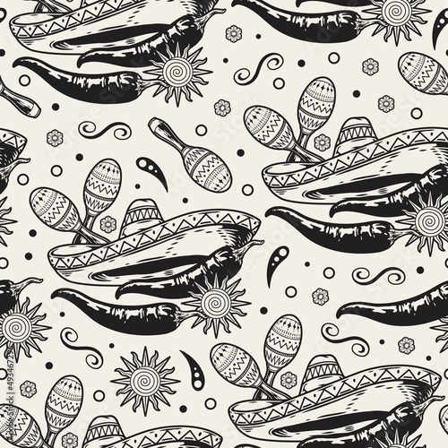 Mexican accessory vintage seamless pattern