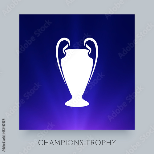 Football League trophy. Soccer championship cup on purple background.