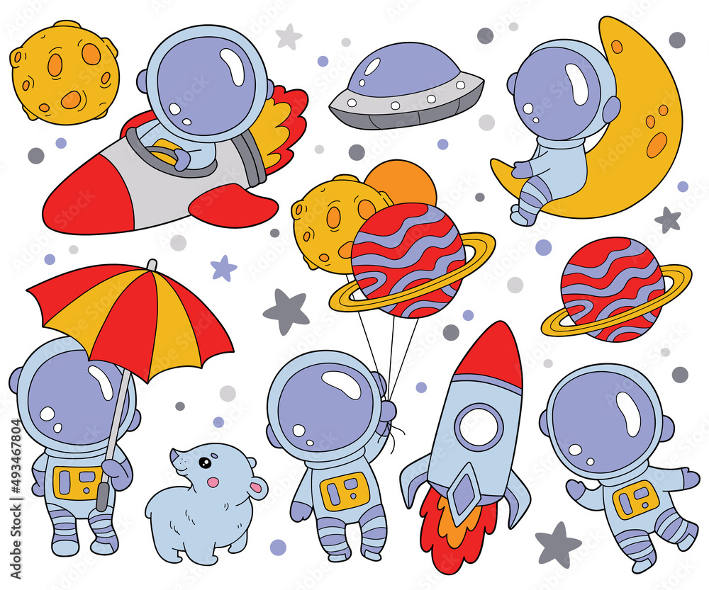 vector illustration coloring page with cartoon astronaut collection